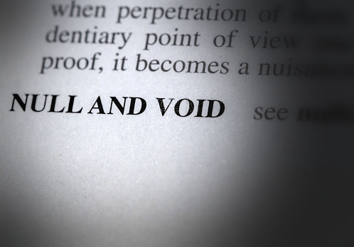 close up photo of the words null and void