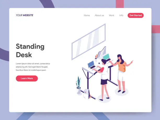 Vector illustration of Landing page template of Standing Desk Illustration Concept. Isometric design concept of web page design for website and mobile website.Vector illustration