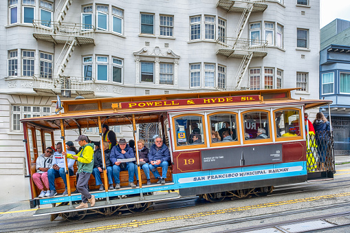 The San Francisco cable car system is the world's last manually operated cable car system and an icon of the city of San Francisco. It is among the most significant tourist attractions in the city,\n\nPowell Street is a street in San Francisco, California that connects from Market Street through Union Square, North Beach, Nob Hill, Russian Hill and ends at Fisherman's Wharf.\n\nSan Francisco is the commercial, financial, and cultural center of Northern California.
