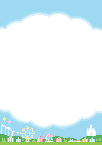 Vector illustration of amusement park landscape and cloud frame.