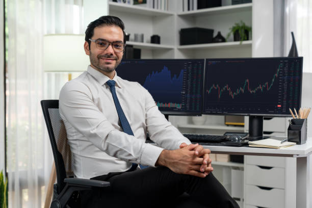 istock Profile of trader businessman looking at camera good-looking pose. Surmise. 2032489236