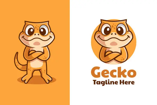 Vector illustration of Fun Gecko Cartoon Mascot Logo Design