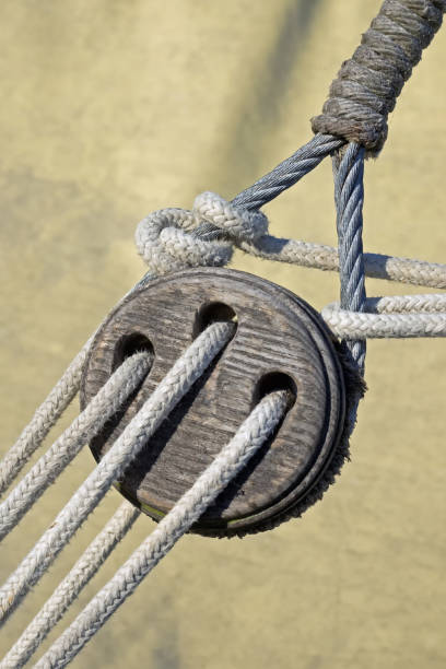 Cropped swirling tightrope and wooden planks on a Jetty in Annapolis, Maryland. Directly above, right copy space