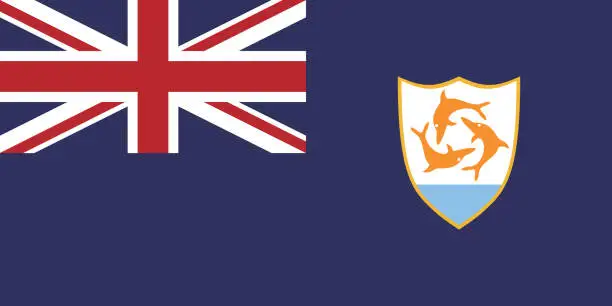 Vector illustration of Anguilla flag. The official ratio. Flag icon. Standard color. Standard size. A rectangular flag. Computer illustration. Digital illustration. Vector illustration.