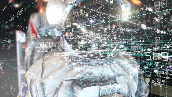 Astronaut Inside Technological Environment, Computer Graphics Generated Image
