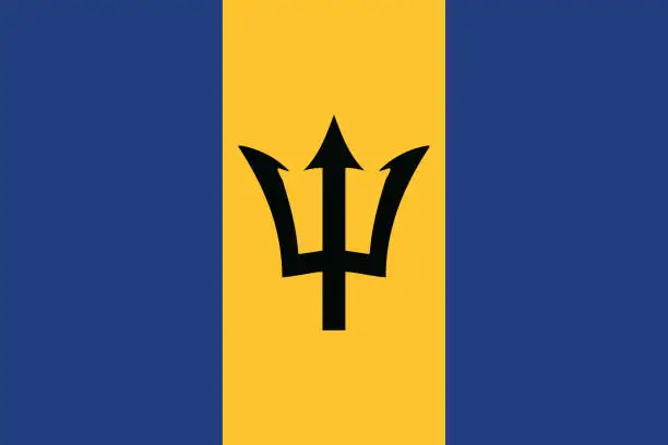 Vector illustration of Barbados flag. The official ratio. Flag icon. Standard color. Standard size. A rectangular flag. Computer illustration. Digital illustration. Vector illustration.