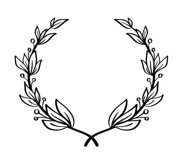 ilustrações de stock, clip art, desenhos animados e ícones de black hand drawn laurel wreath vintage frame. depicting an award, achievement, heraldry, logo. vector illustration - 11927