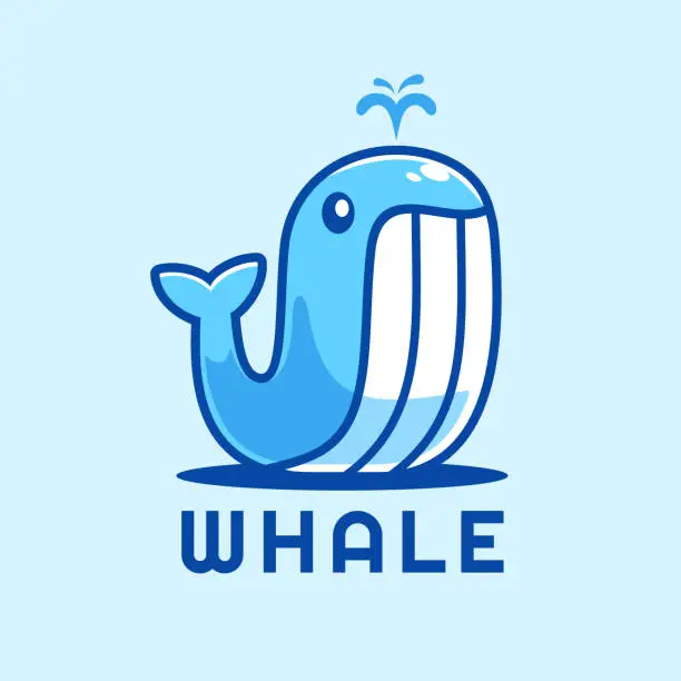 Vector illustration of Cute Tall Whale Cartoon Logo Design