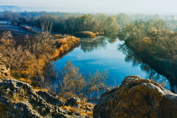 Daugava river before sunrise, view from the observation tower
