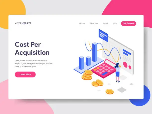 Vector illustration of Landing page template of Cost Per Acquisition Isometric Illustration Concept. Isometric flat design concept of web page design for website and mobile website.Vector illustration