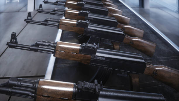 istock Russian machine gun AK 47 production factory. 3d rendering 2032554504