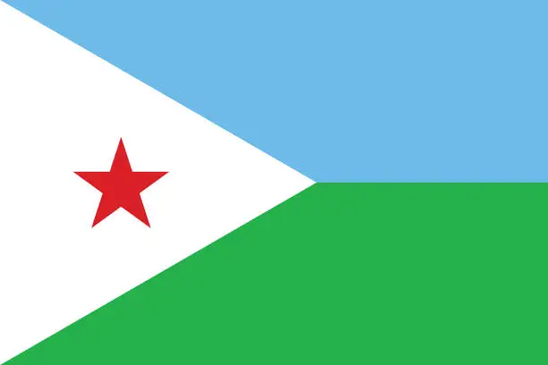 Vector illustration of Djibouti flag. Flag icon. Standard color. Standard size. A rectangular flag. Computer illustration. Digital illustration. Vector illustration.