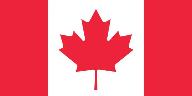 Vector illustration of Canada flag. The official ratio. Flag icon. Standard color. Standard size. A rectangular flag. Computer illustration. Digital illustration. Vector illustration.