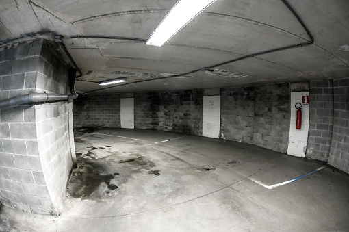 Public urban underground parking fisheye