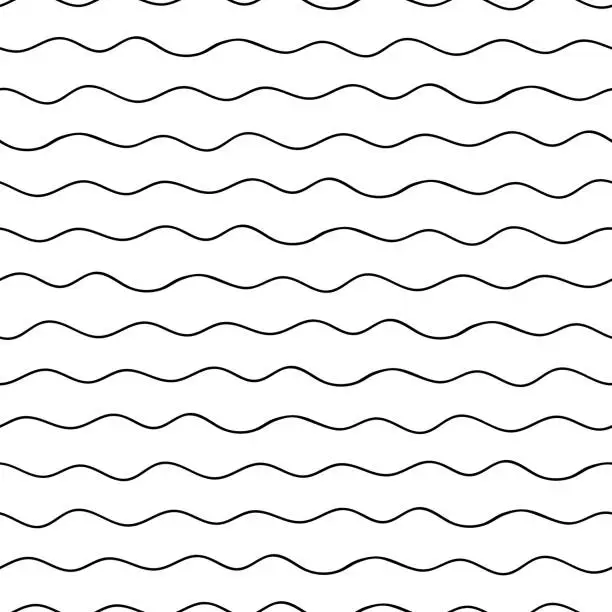 Vector illustration of Seamless wavy pattern. Vector illustration. Doodle waves contour seamless pattern.
