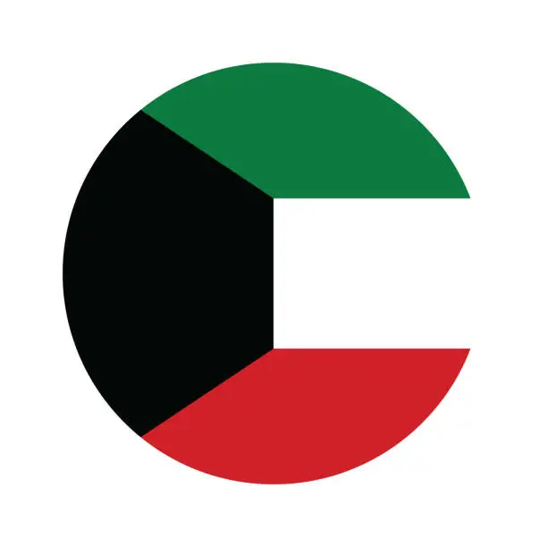 Vector illustration of Kuwait flag. Flag icon. Standard color. Circle icon flag. 3d illustration. Computer illustration. Digital illustration. Vector illustration.