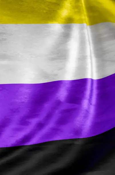 Photo of Nonbinary pride flag waving in the wind background