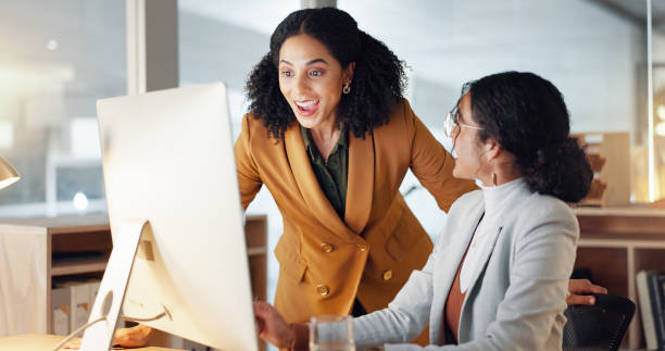 istock Wow, happy and business people with success in teamwork, collaboration or support for achievement in office. Employees, good news and celebration together for feedback on project goals or target 2032579503