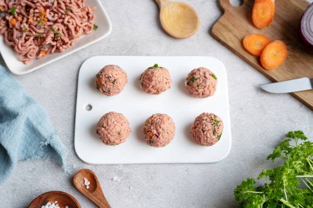 Homemade plant-based meat balls from minced meatless.
