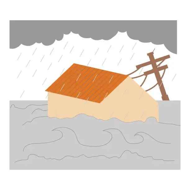 Vector illustration of Flood. Vector illustration in flat style with climate change theme. Editable vector illustration.