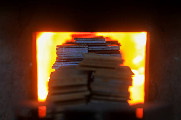 Furnace with melted iron and sparks