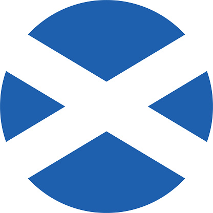 The flag of Scotland. Button flag icon. Standard color. Circle icon flag. Computer illustration. Digital illustration. Vector illustration.