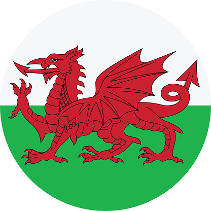 Flag of Wales. Button flag icon. Standard color. Circle icon flag. 3d illustration. Computer illustration. Digital illustration. Vector illustration.