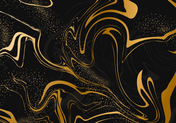 istock Gold and black Liquid backgrounds. Luxury Marble stone texture with glowing golden veins. Futuristic poster with abstract lines. Vector minimalistic illustration 2032616349