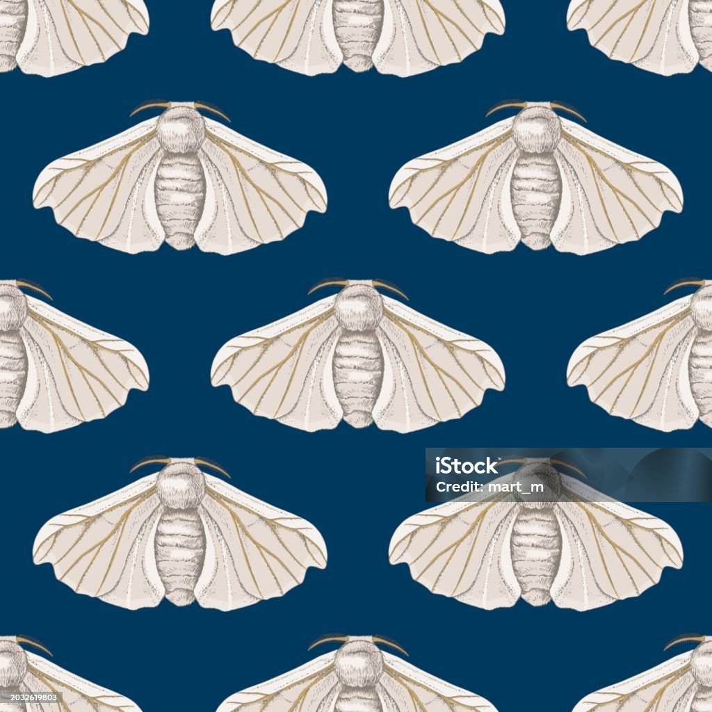 Silk Moth Pattern Silk Moth Seamless Pattern On Dark Blue Background Stock Illustration ...