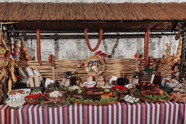 istock Snacks at the wedding, cossack table at the Ukrainian wedding. 2032623336