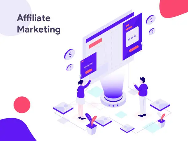 Vector illustration of Affiliate Marketing Isometric Illustration. Modern flat design style for website and mobile website.Vector illustration