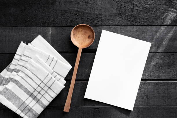 Recipe card template on black wood background