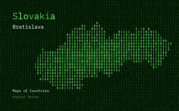 Vector illustration of Slovakia Map Shown in Binary Code Pattern. Matrix numbers, zero, one.