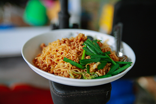 Thai stir fried noodle close up