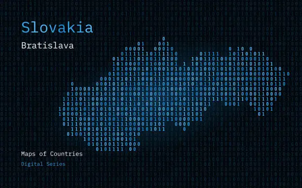 Vector illustration of Slovakia Map Shown in Binary Code Pattern. Matrix numbers, zero, one.