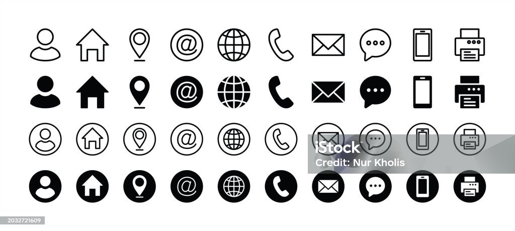 Business card contact information icon set. Containing name, address, location, mail, email, E-mail, chat speech bubble, website, telephone, cell phone, fax for app and website. Vector illustration - Royalty-free Pictogram vectorkunst Business card contact information icon set. Containing name, address, location, mail, email, E-mail, chat speech bubble, website, telephone, cell phone, fax for app and website. Vector illustration - Royalty-free Pictogram vectorkunst