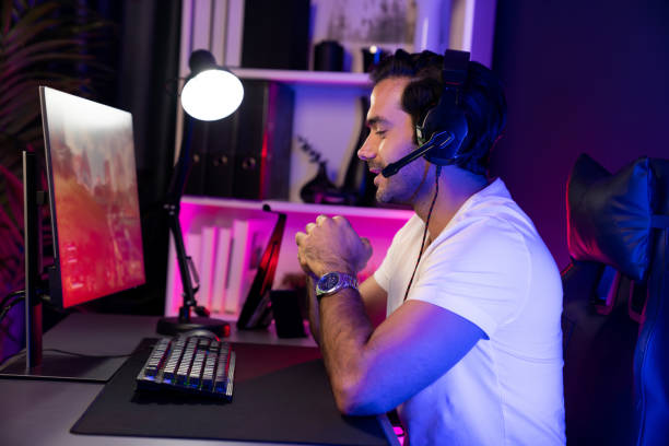 istock Smart streamer playing battle team with streaming online shooting gun. Surmise. 2032723170
