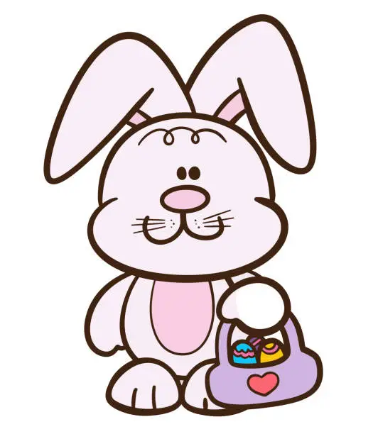 Vector illustration of Cute easter bunny rabbit with easter egg basket cartoon isolated on white