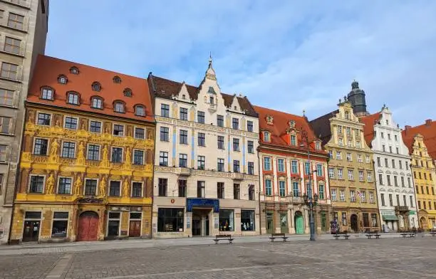 The Wroclaw Main Square with vibrant-colored ornate buildings