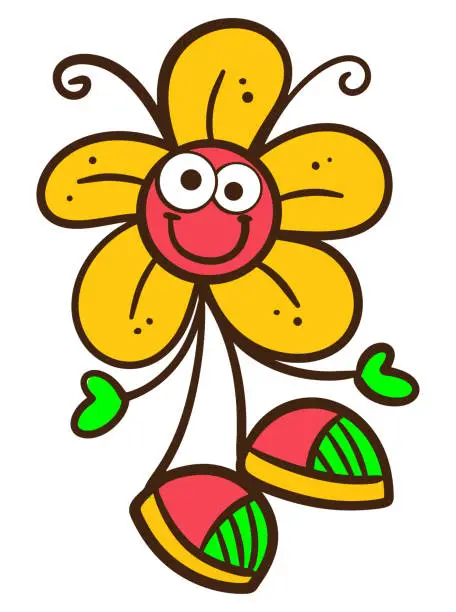Vector illustration of Funny daisy flower cartoon character isolated on white