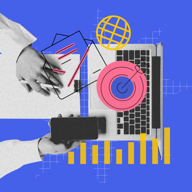 istock Laptop, mobile phone and analytics. Visual aid for online courses teaching effective social media strategies. Contemporary art collage. 2032770777