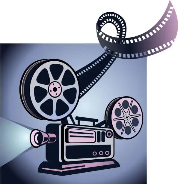 Vector illustration of Old movie projector with film reels