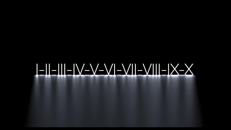 Roman numerals 1 to 10, from I to X. Glowing, neon Roman signs, numbers. Roman numerals,animation