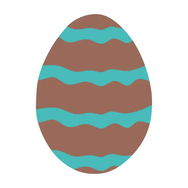 Vector illustration of Happy Easter. Easter egg with Painted Brown color and Turquoise strip on it. Vector Illustration Isolated on a white. Holiday design object for Celebration Decor, Card, Poster. Colorful Graphic Art.