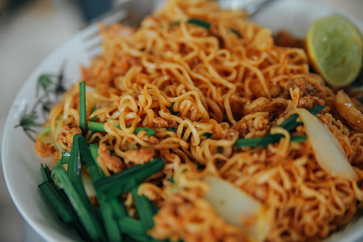 Thai stir fried noodle close up