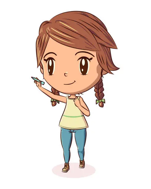 Vector illustration of Girl writing standing gesture