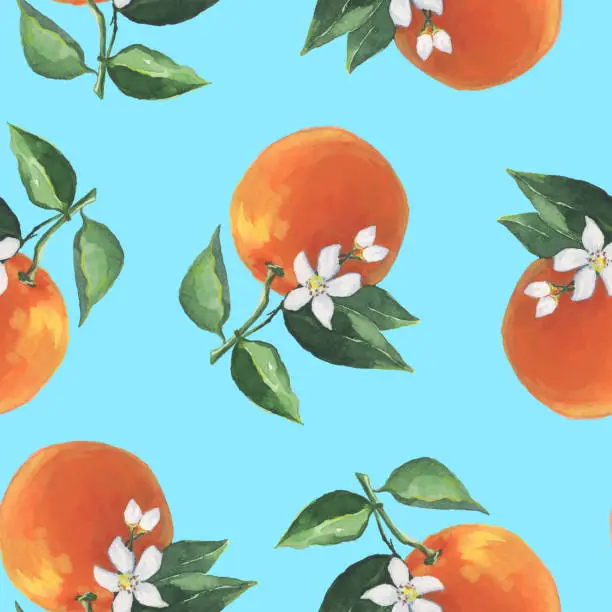 Vector illustration of Oranges Pattern illustration with watercolor in vector on blue