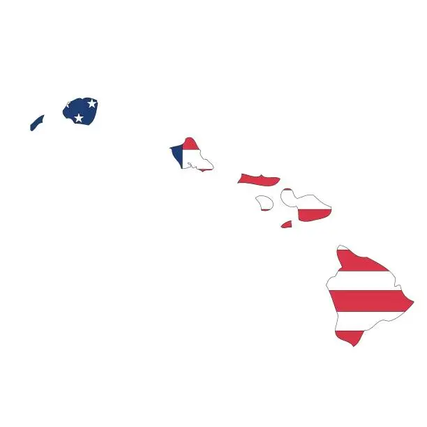 Vector illustration of Hawaii. Outline of the map state with flag