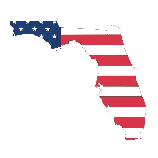 Vector illustration of Florida. Outline of the map state with flag