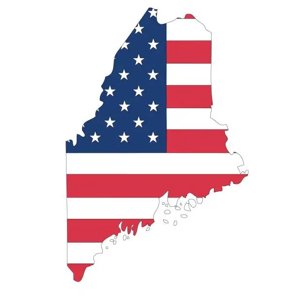 Vector illustration of Maine. Outline of the map state with flag